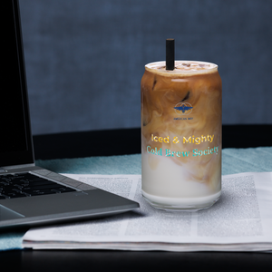 16oz American Way Iced Coffee Glass with 'Iced & Mighty Cold Brew Society' Logo