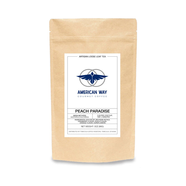 American Way Coffee Peach Paradise Loose Leaf Flavored Tea. All orders come with free shipping.Peach Paradise Flavored Loose Leaf Tea