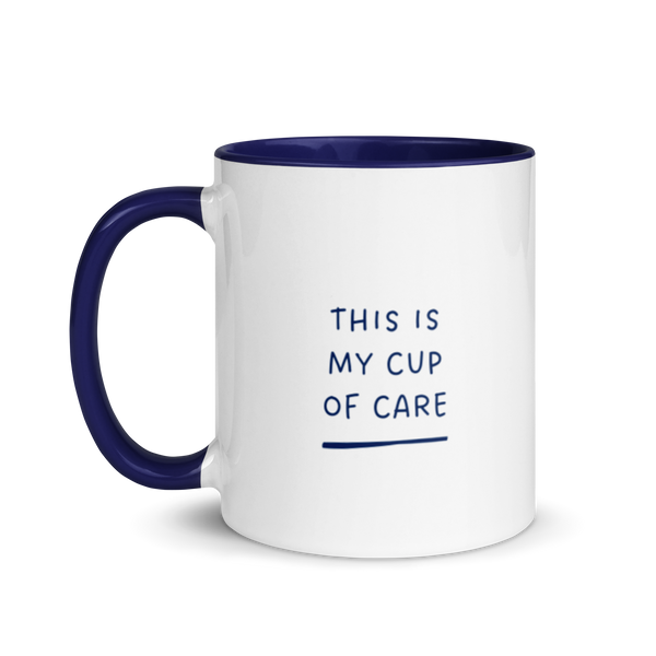 ceramic mug with 'My Cup of Care' design, dishwasher and microwave safe
