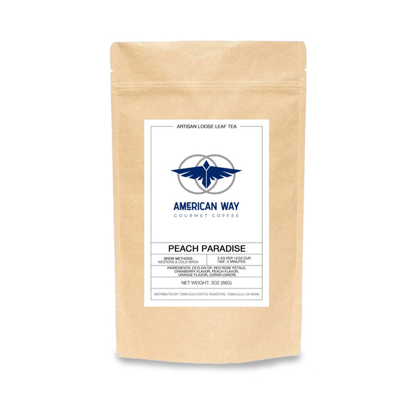 American Way Coffee Peach Paradise Loose Leaf Flavored Tea. All orders come with free shipping.Peach Paradise Flavored Loose Leaf Tea